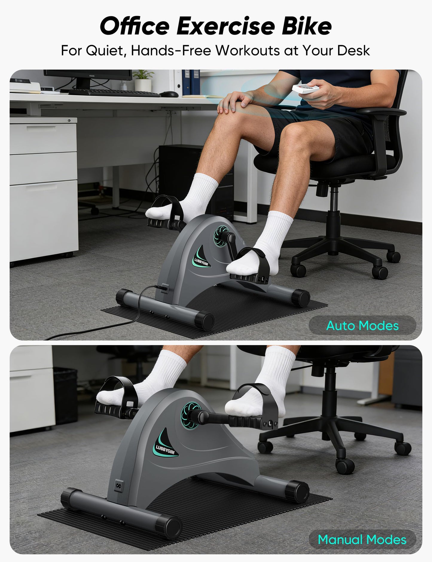 LUBBYGIM Mini Exercise Bike, Under Desk Bike Pedal Exerciser for Seniors & Physical Therapy, Electric Motorized Foot Pedal Machine for Arm and Leg Fitness, 6 Speed Levels