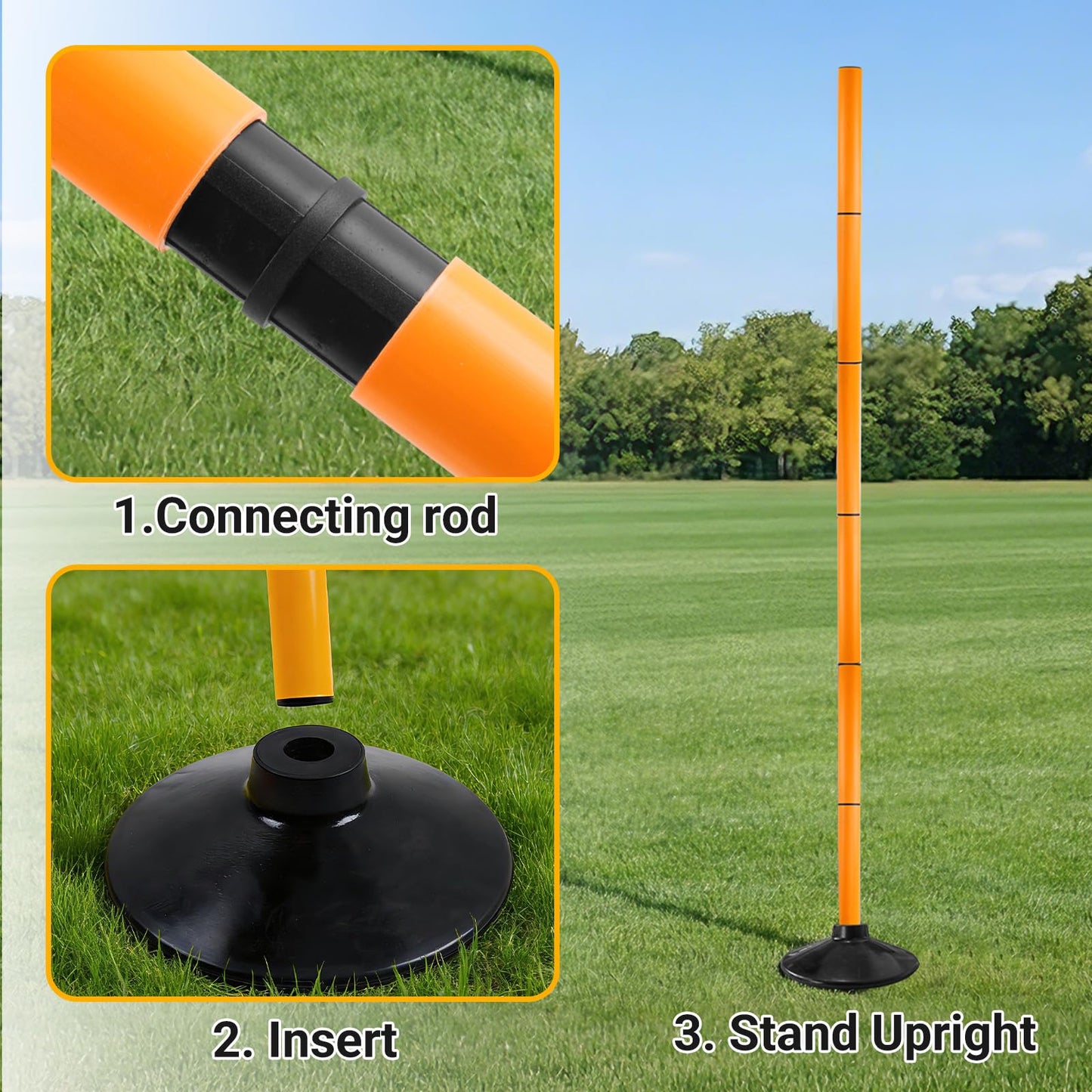 TOMAIX 6 FT Agility Poles 6-Pack with Adjustable Height and Detachable Rubber Bases, Speed Training Poles for Soccer, Basketball, Footwork Drills and Pet Training (Orange)