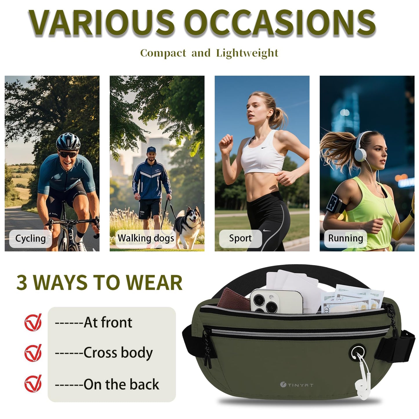 Slim Running Belt for Women Men Runners Fanny Packs With Phone Holder Hidden Pockets Exercise Waist Bag for Marathon Workout