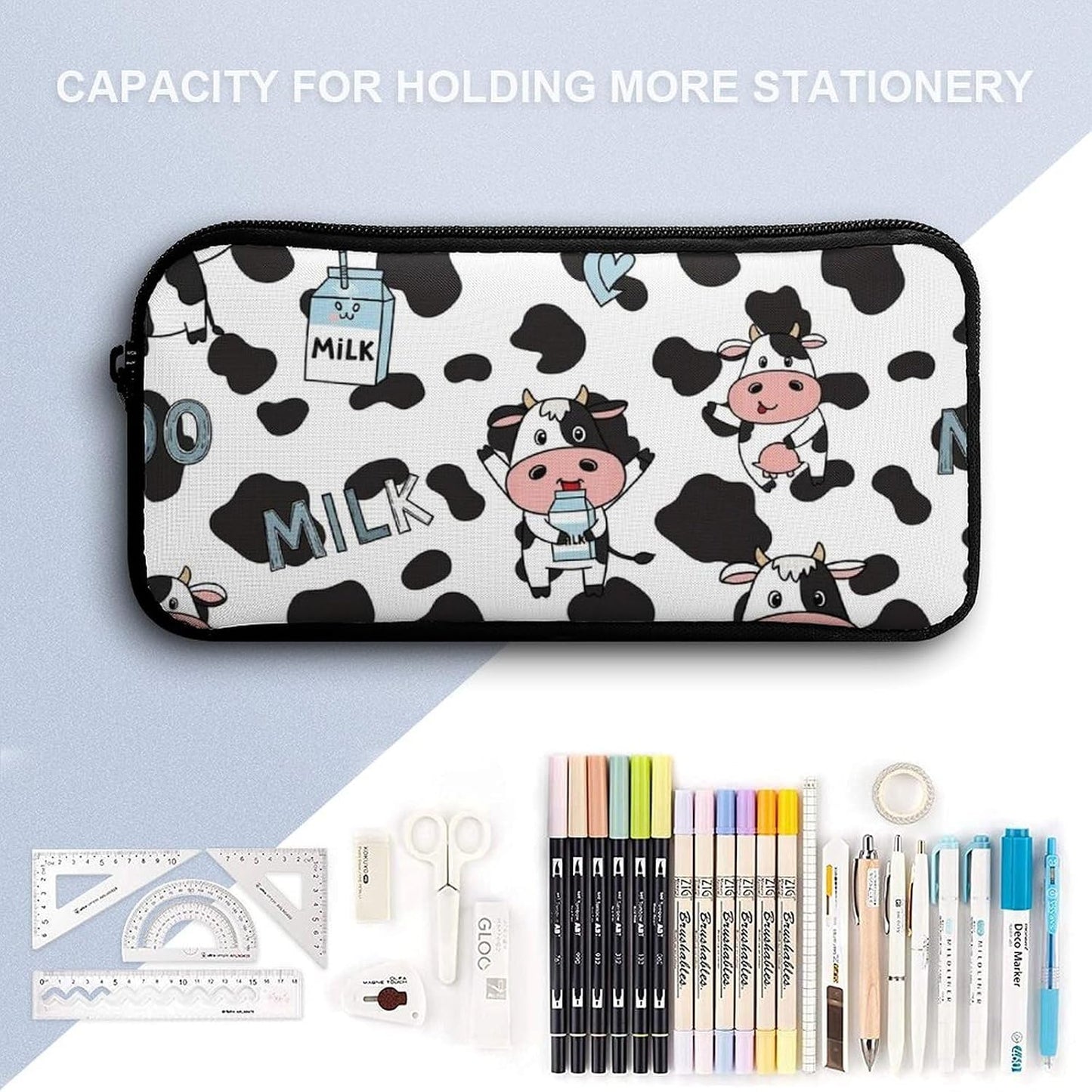 100% BLUE COLLAR Backpack Set Daypack Set Backpack Laptop Milk Cow Print Bookbag with Lunch Bag & Storage Bag