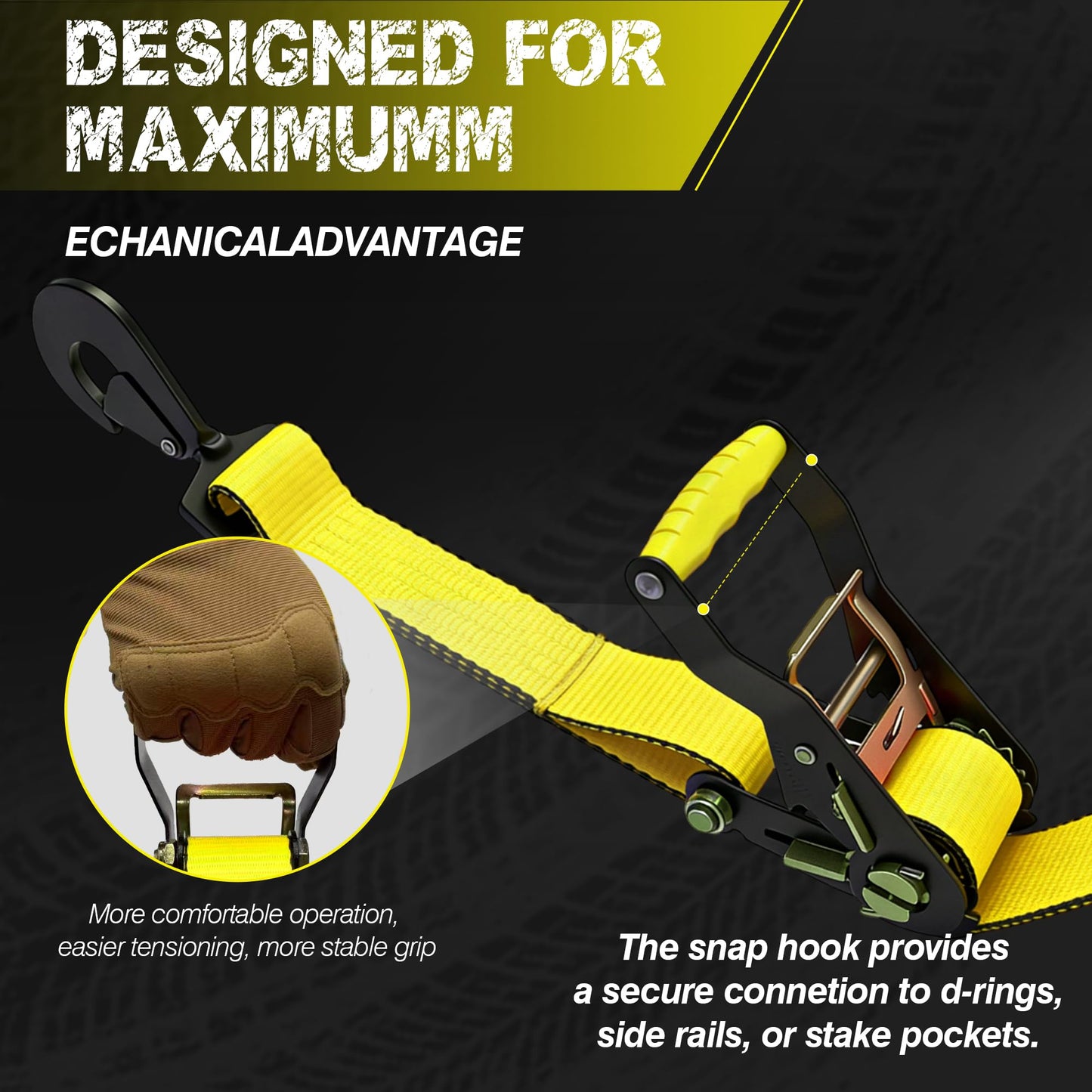 2'' x 96'' Car Trailer Tie Down Straps with Snap Hook for Trailers Heavy Duty, 10,000 lbs Break Strength, 4-Pack Steel Ratchet, 4 Adjustable Car Hauler Straps, 4 Axle Straps - Yellow