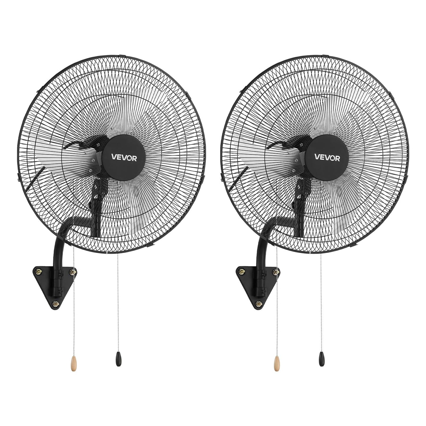 VEVOR Wall Mount Fan, 20 in Wall Mounted Hanging Fan Oscillating, 3-Speed, Long Airflow Distance, Adjustable Rotation Angle, Mechanical Powerful for Industry, Commercial, Garage, Workshop, Gym, 2 Pack