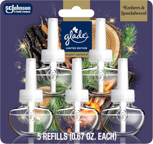 Glade PlugIns Refills Air Freshener - Embers & Sandalwood Scented Oils | 0.67 Fl Oz, 5 Count