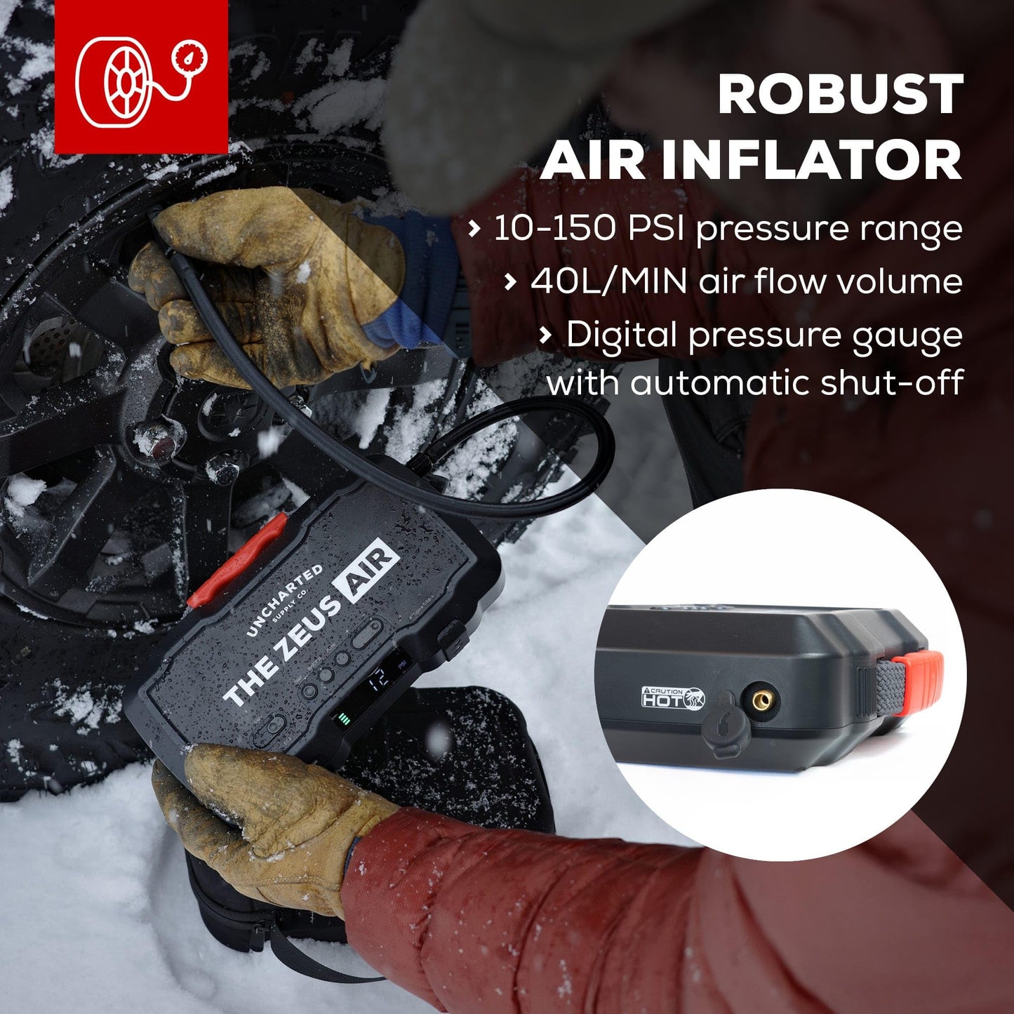 Uncharted Supply Co. Zeus Air, Portable 2000A Jump Starter, 150 PSI Tire Inflator & Compressor, 15,000mAh Power Bank with USB-C Fast Charging & LED Flashlight