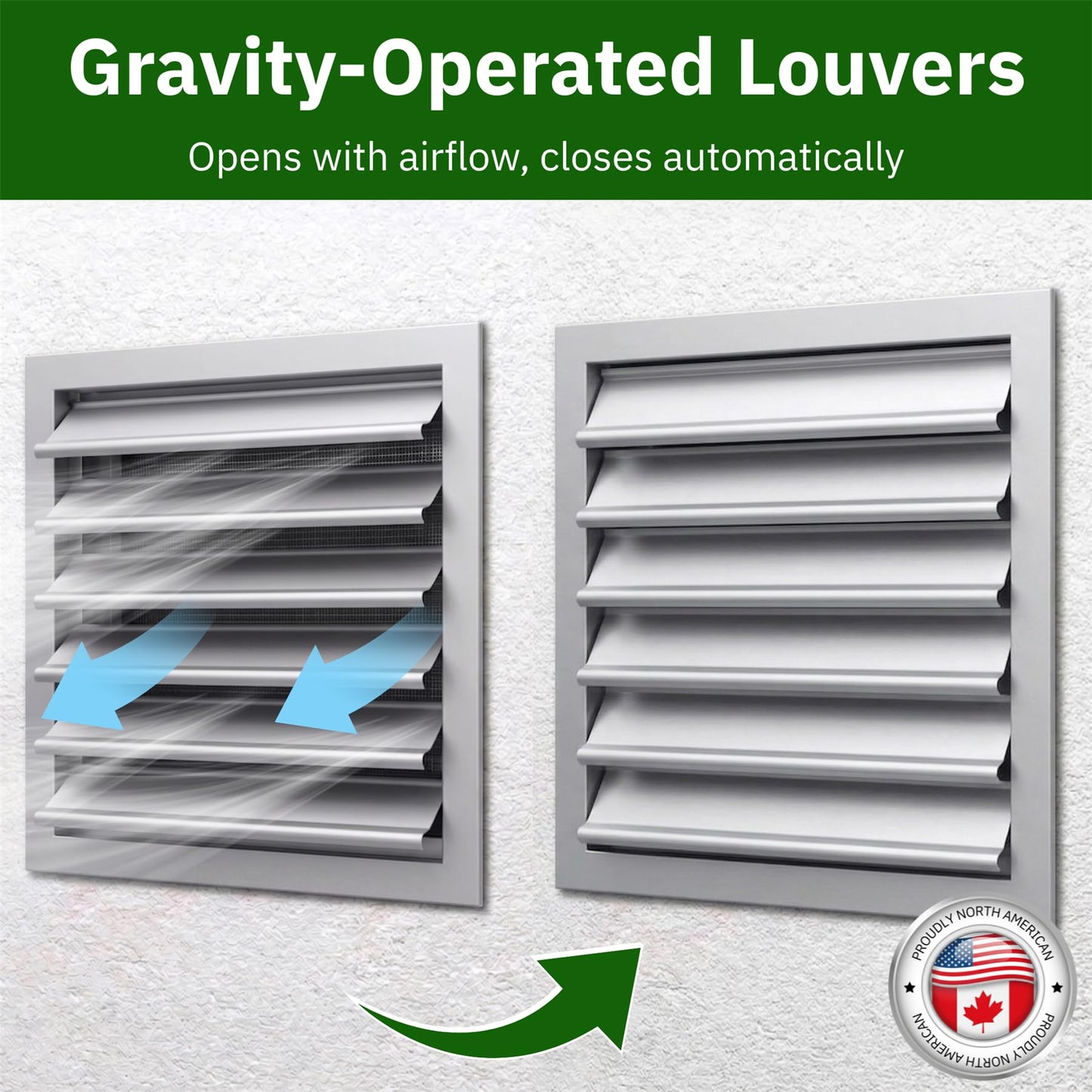 Byson Gravity Grille Anodized Aluminum with Gravity Shutter 24 x 24 inches – Weatherproof Ventilation for Walls and Crawl Spaces