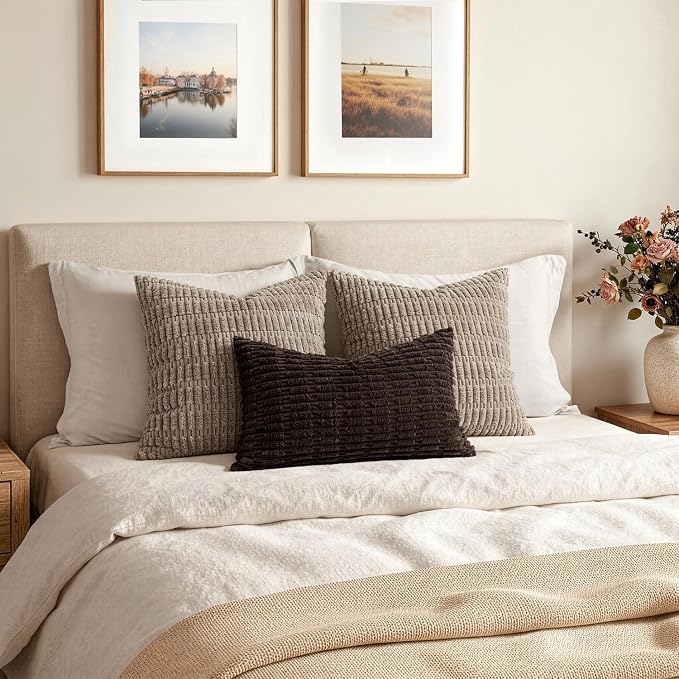MIULEE Pack of 2 Corduroy Decorative Lumbar Throw Pillow Covers 20x12 Inch Soft Boho Striped Pillow Covers Modern Farmhouse Home Decor for Sofa Living Room Couch Bed Dark Brown