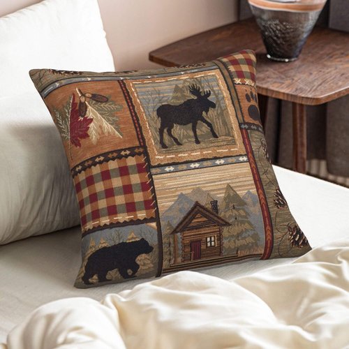 DATANSEN Set of 4 Square 18x18 inch Retro Brown Throw Pillow Covers Rustic Lodge Bear Moose Decorative Throw Pillowcase for Home Sofa Thick Cotton Linen Cushion Cases (45x45 cm) Paw Prints Cabin