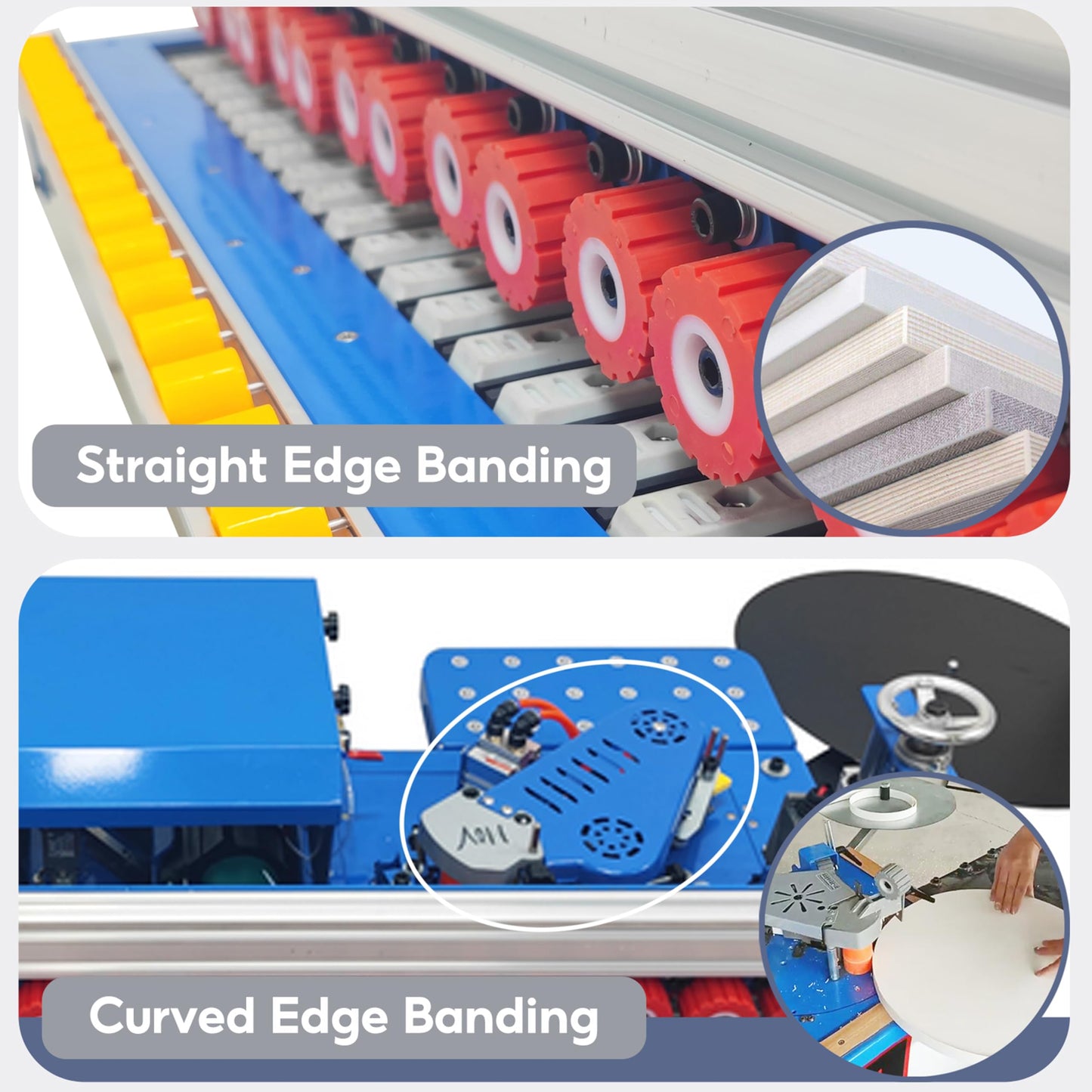 TECHTONGDA Woodworking Edge Bander Automatic Edge Banding Machine for Straight and Curved Edges, No Dust Collection Adjustable Speed 0-6m/min