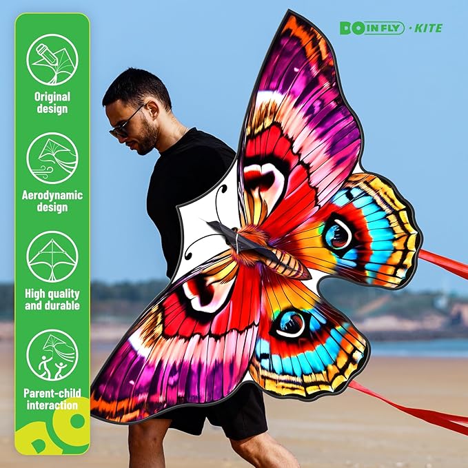 Butterflys for Kids, Beautiful Kite Easy to Fly for Beginners with 328 ft Line & Line Winder (Flame Butterfly Kite（Red）, 1)