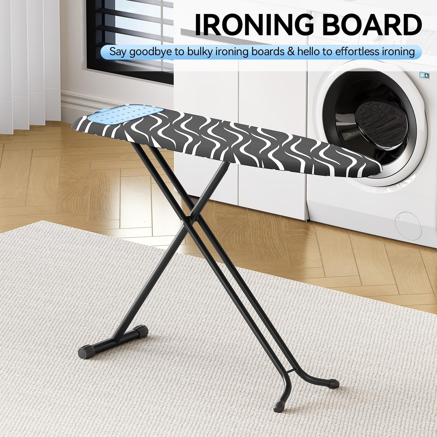 APEXCHASER Ironing Board Full Size, Iron Board with Silicon Rest, Foldable Ironing Boards Standard Size, Heavy Duty Iron Stand Boads, Ironing Table with 7 Height Adjustable Anti-Slip Feet, 13x43 Gray