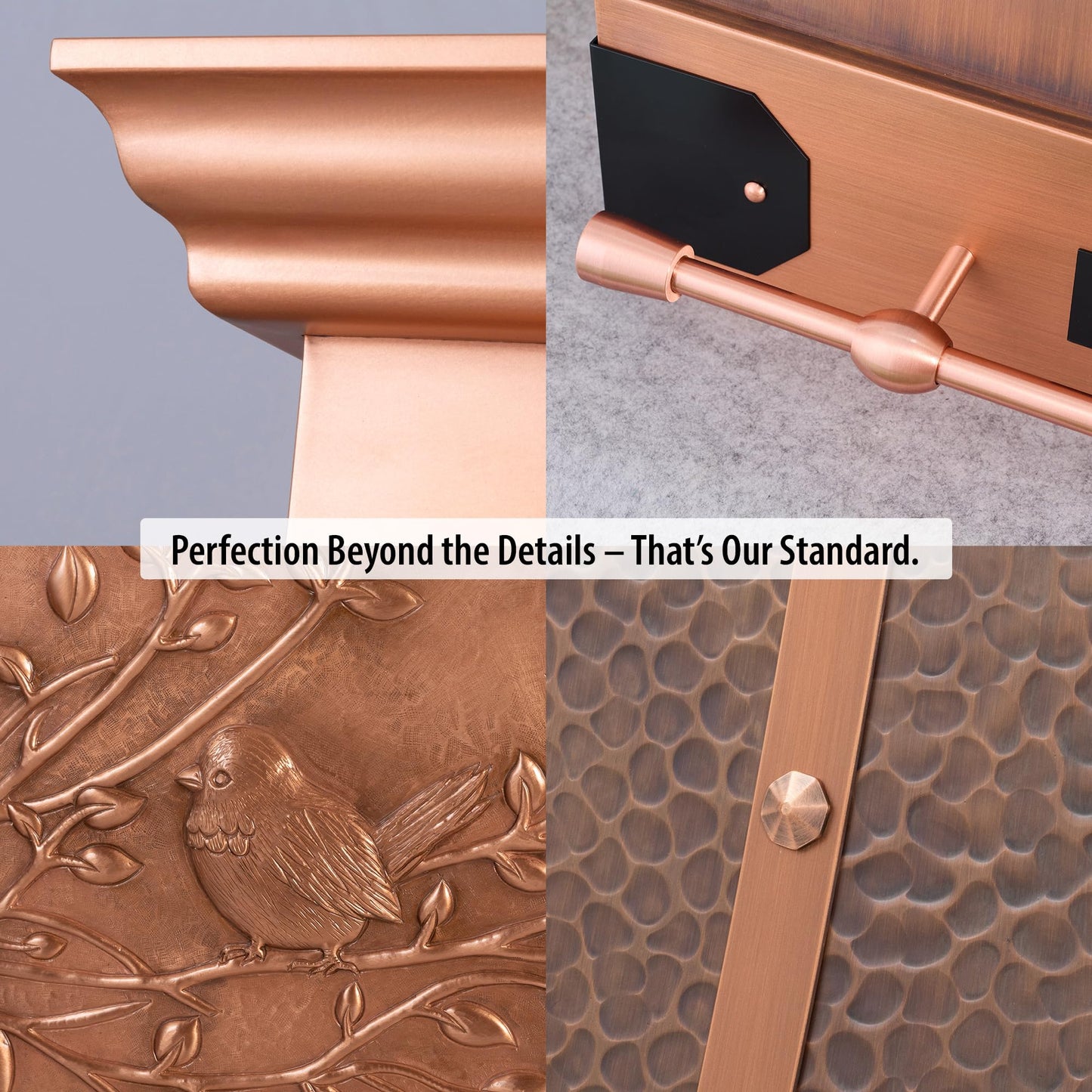 NAUXUS Custom Copper Kitchen Range Hood Cover, Handmade Kitchen Hood with Powerful Range Hood Insert, Classic Stove Vent Hood with Straps & Rivets, HCI00FT#