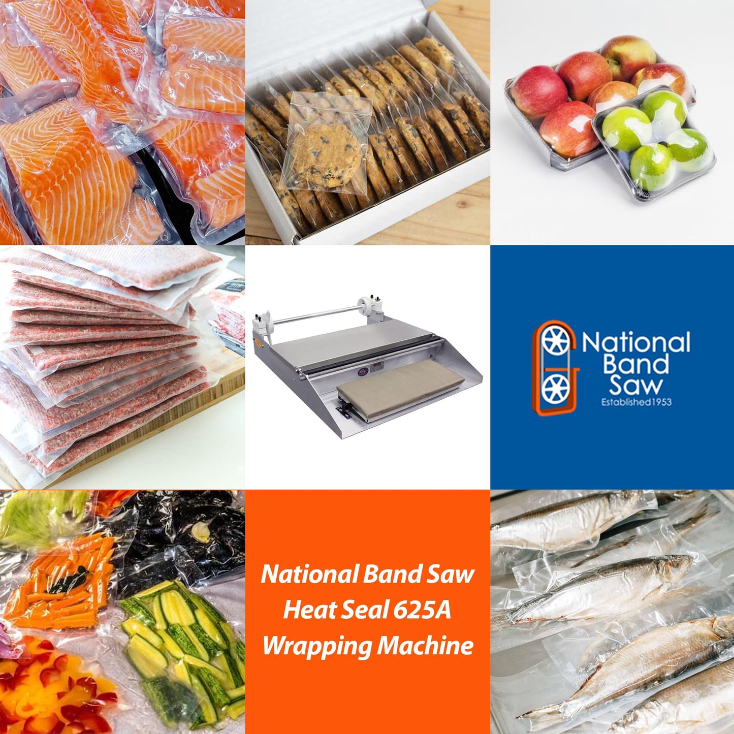 National Band Saw Heat Seal 625A Wrapping Machine - Plastic Bag Sealer with Stainless Steel Wrapping Surface, Heat Sealer Machine with Large Rubber, 6” x 15” Thermostatic Hot Plate, 115V