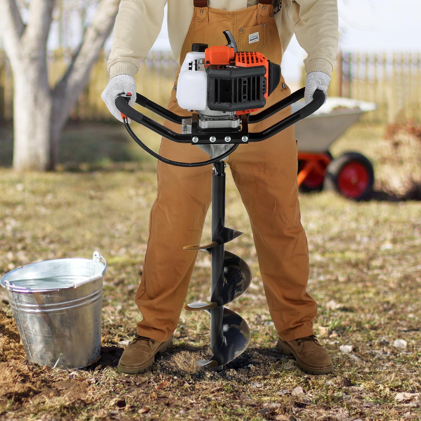 VEVOR Post Hole Digger, 43cc 1250W Auger Post Hole Digger, Gas Powered Earth Digger with 8" Earth Auger Drill Bit, 30 inch Long Alloy Steel Auger, for Farmland, Garden and Plant, EPA Certification