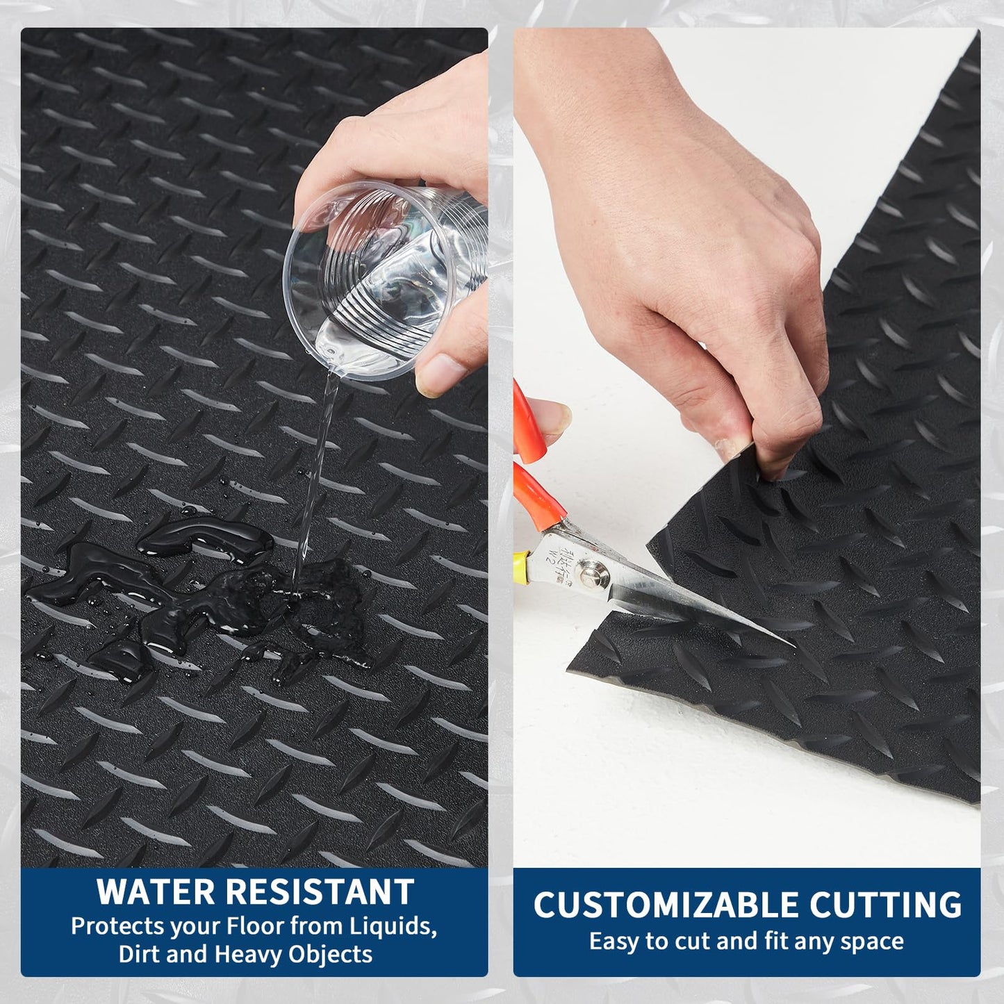 GarveeTech 7.8 x 18 ft Garage Floor Mat, 2.8 mm Thickened Flooring Roll Diamond Plate PVC Rubber Trailer Mat, Non-Slip Floor Protector Mat for Garage, Warehouse, Gyms, Trailer, SUV