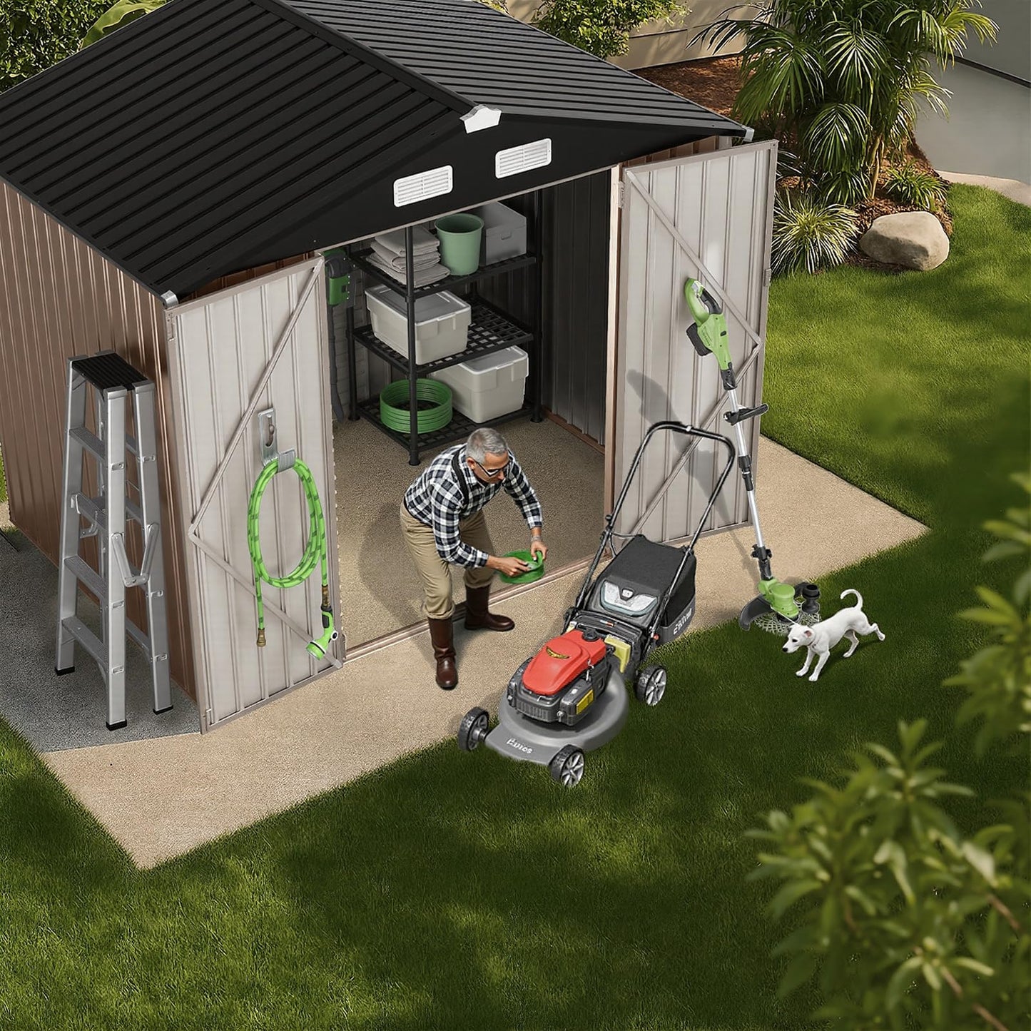 GVDV 8x6 FT Full Size Outdoor Metal Storage Shed, Durable Garden Shed with Reinforced Sidewall Girts & Updated Frame Structure, All-Weather Shelter for Backyard, Patio, Tool, Bike Storage (No Floor)
