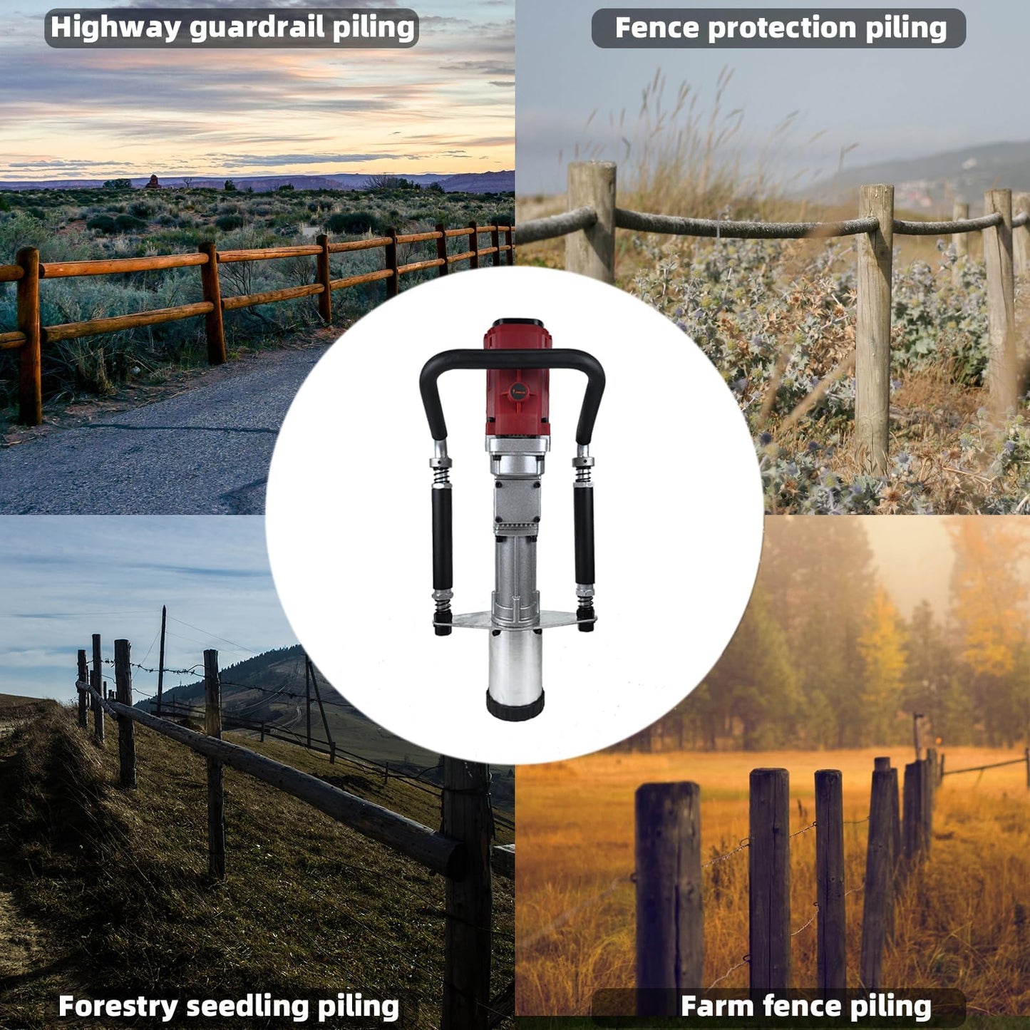 JKCHENPRO 1250W Electric Pile Driver Hammer, 110V Handheld Pile Driver, 1700 BPM Sufficient Power Electric T Post Driver with 45mm, 55mm,88mm pile sleeve
