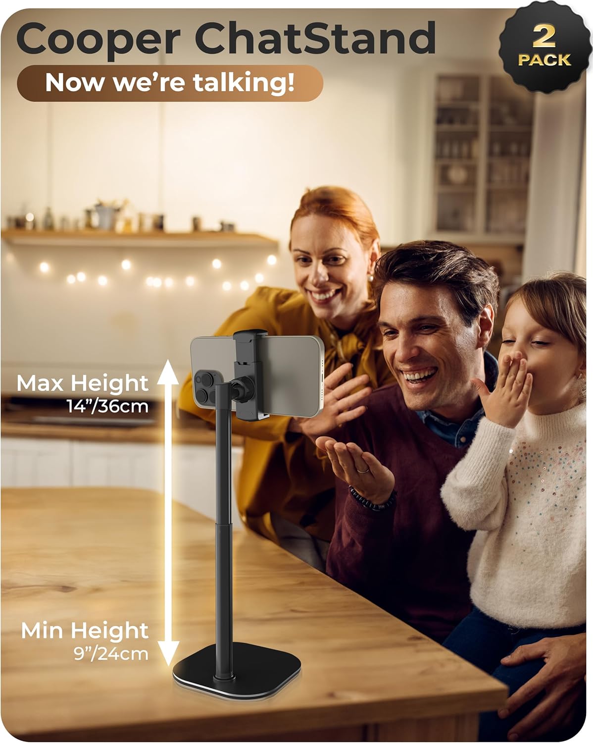 COOPER Pack], 2-Pack) ChatStand, [Gift Family Adjustable Cell Phone Stand for Desk, Phone Stand for Recording, iPhone