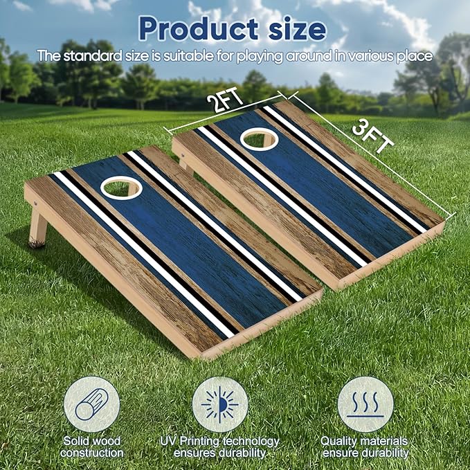 Cornhole Boards Set - Regulation Size 4x2/3x2ft Solid Wood Corn Hole Game Set with 8 Bean Bags and 2 Cornhole Boards - Perfect for Outdoor Game
