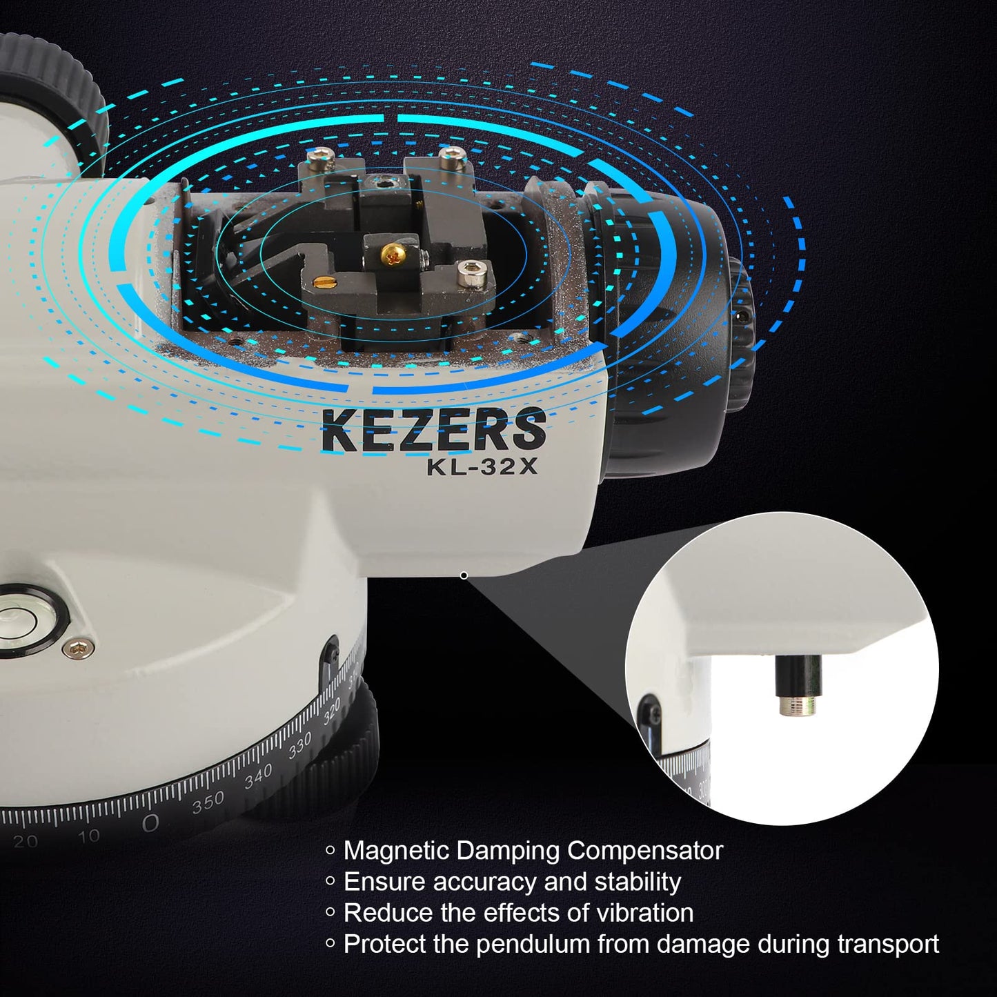 KEZERS 32X Automatic Optical Level Kit with Self- Leveling Magnetic Dampened Compensator and Transport Lock,High Precision Height/Distance/Angle Level Measure - KL-32X