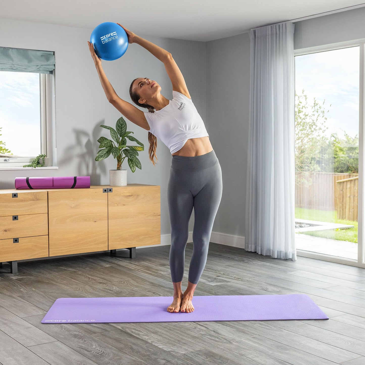 Core Balance Pilates Ball 9 Inch Anti Burst With Inflation Tube - Mini Exercise Ball for Physical Therapy, Yoga, Barre, Stretching and Core Stability Workout (Blue)