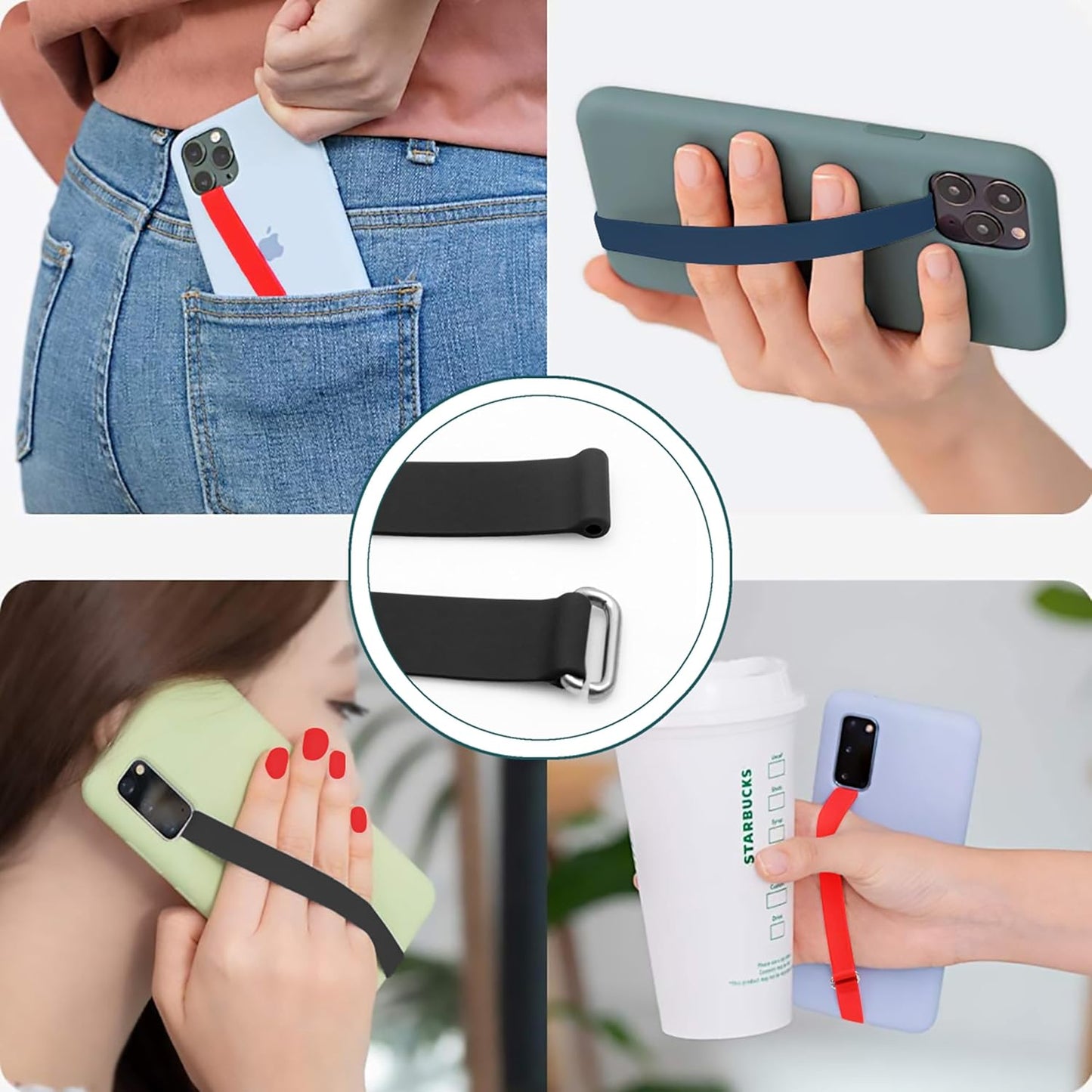 Bilymate (3 Pack) Reusable Silicone Phone Grip Strap - Wireless Charging Compatible, Detachable Loop Holder for iPhone