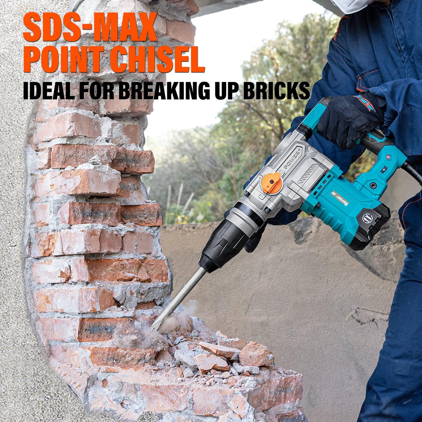 Berserker 1-9/16" SDS-Max Heavy Duty Rotary Hammer Drill with 3 pc. SDS Max Chisel Set with Point Chisel, Flat Chisel & Scaling Chisel, Masonry Concrete Tile Removal Bits