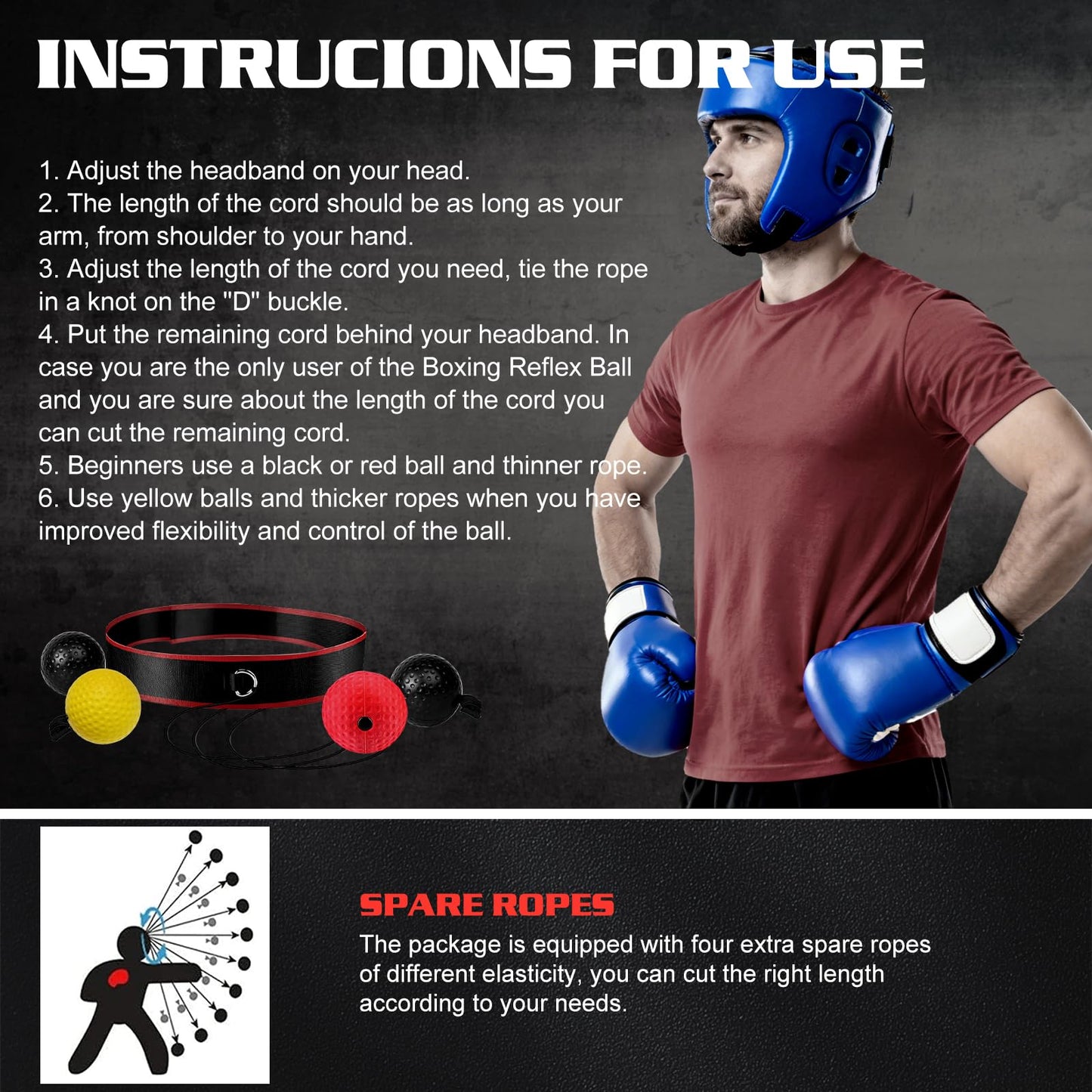 KTEBO Boxing Reflex Ball Headband Set - Includes 4 Different Balls and 2 Adjustable Headbands for Beginner Proficiency Improvement, Great Boxing Equipment, Perfect Stocking Stuffers