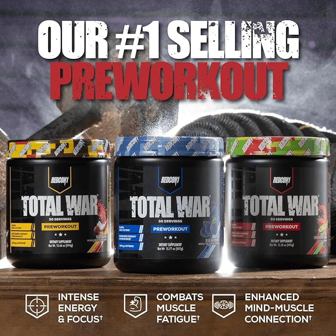 REDCON1 Total War Pre Workout, Cali Splash - Fast Acting Caffeinated Preworkout for Men + Women with Beta Alanine - Contains Citrulline Malate for Increased Pump, Blood Flow (30 Servings)