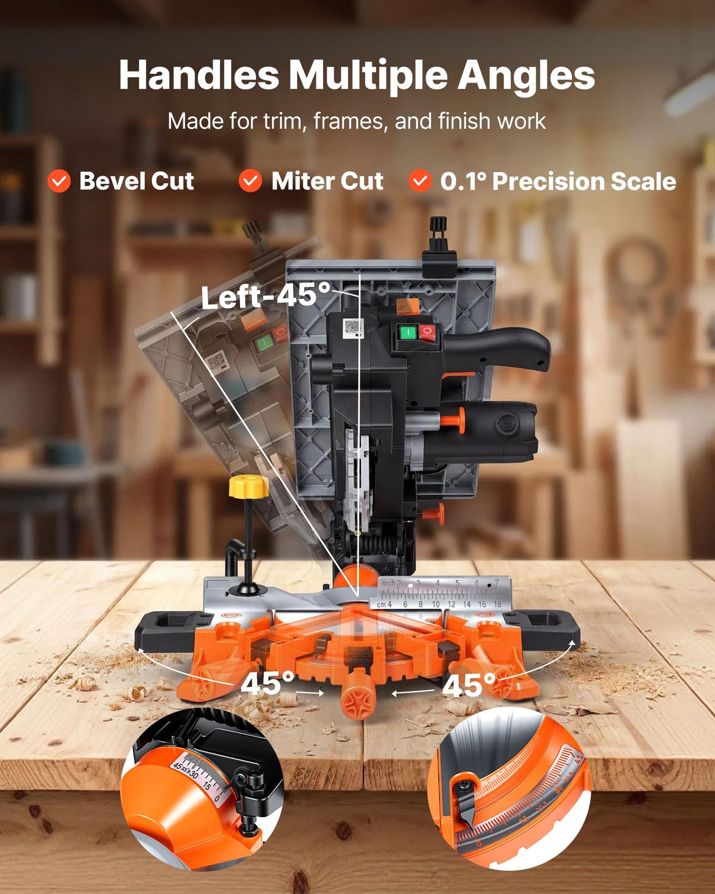 VEVOR Compound Miter Saw, 8-1/4 inch Blade, 2-in-1 Miter/Table Saw, with Precision Laser Alignment, Adjustable Angles, 4800 RPM, with Splash Guard, for Cutting Wood, Metals, Laminates, and Plastic