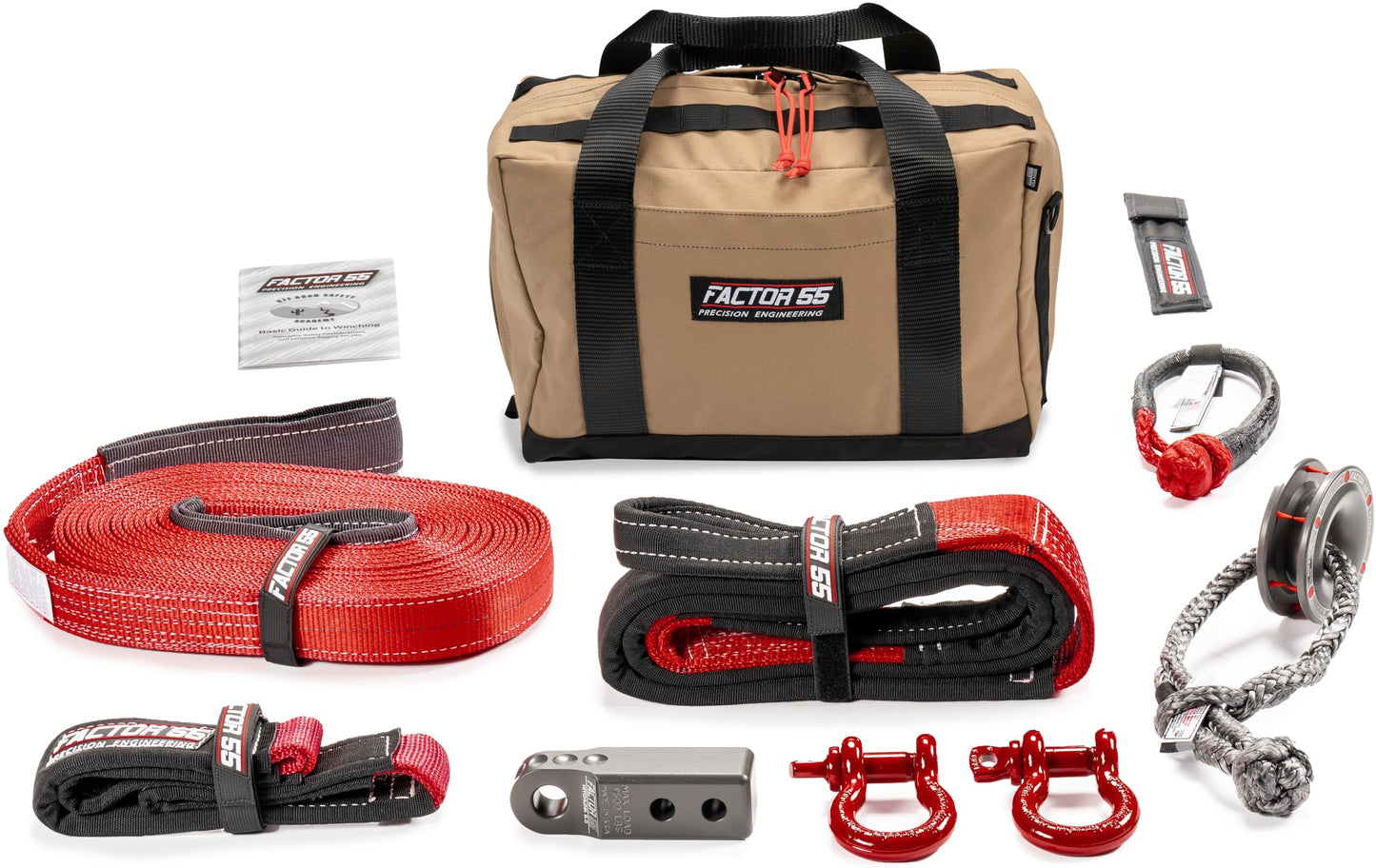 Factor 55 Sawtooh Winch and Tow Recovery Kit for Trucks, Jeeps, and SUVs, with Gray Hitchlink and Medium Bag
