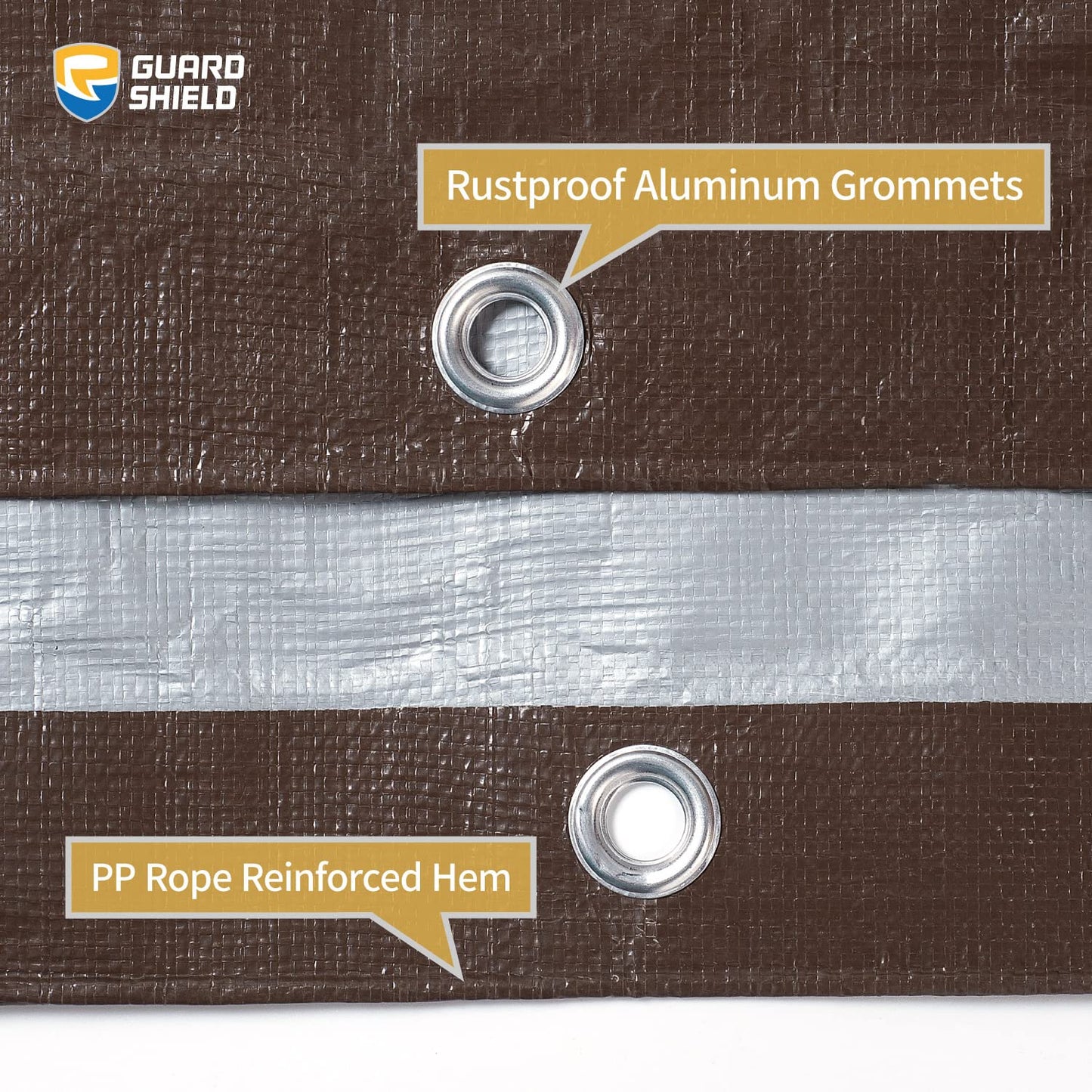 GUARD SHIELD Tarps Heavy Duty Waterproof 20x40 Feet Brown/Bright Silver Poly Tarp Cover Square Outdoor Thick UV Resistant Tarpaulin with Grommets 10mil