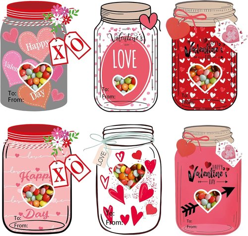 60Pack Valentines Cards for Kids,Mason Jar Happy Valentines Day Cards with 60Treat Bags DIY Valentine Exchange Cards for Boys Girls Toddler School Class Classroom Party Favors (Candy Not Included)