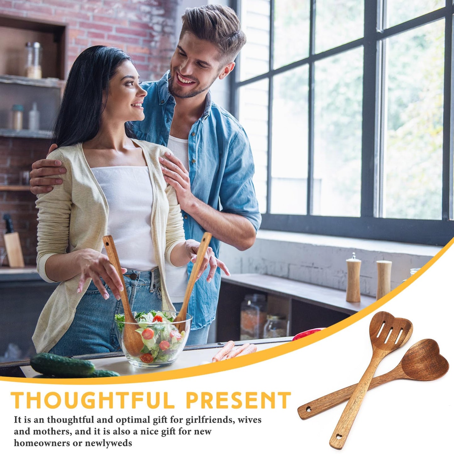 Patelai 2 Pcs Wooden Heart Spoon Set for Cooking Acacia Heart Shaped Wooden Spoonlong Handle Christmas Kitchen Utensils Gifts for Wife Grandma Moms Hostesses Cooks Housewarming Wedding Decoration