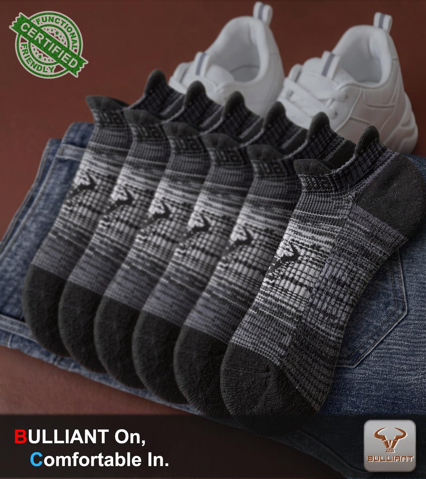 BULLIANT Men Active Running Socks 6-Pairs, Nylon Blend Cushioned Compression Ankle Socks, Arch Support Breathable Wicking(6Pairs,Shoes Size:Men 10-12)