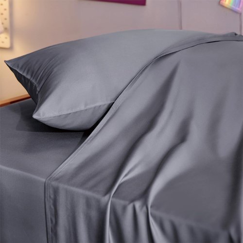 Bedsure Cooling Twin XL Sheets - Breathable Rayon from Bamboo, Soft & Silky Bedding Set in Dark Grey