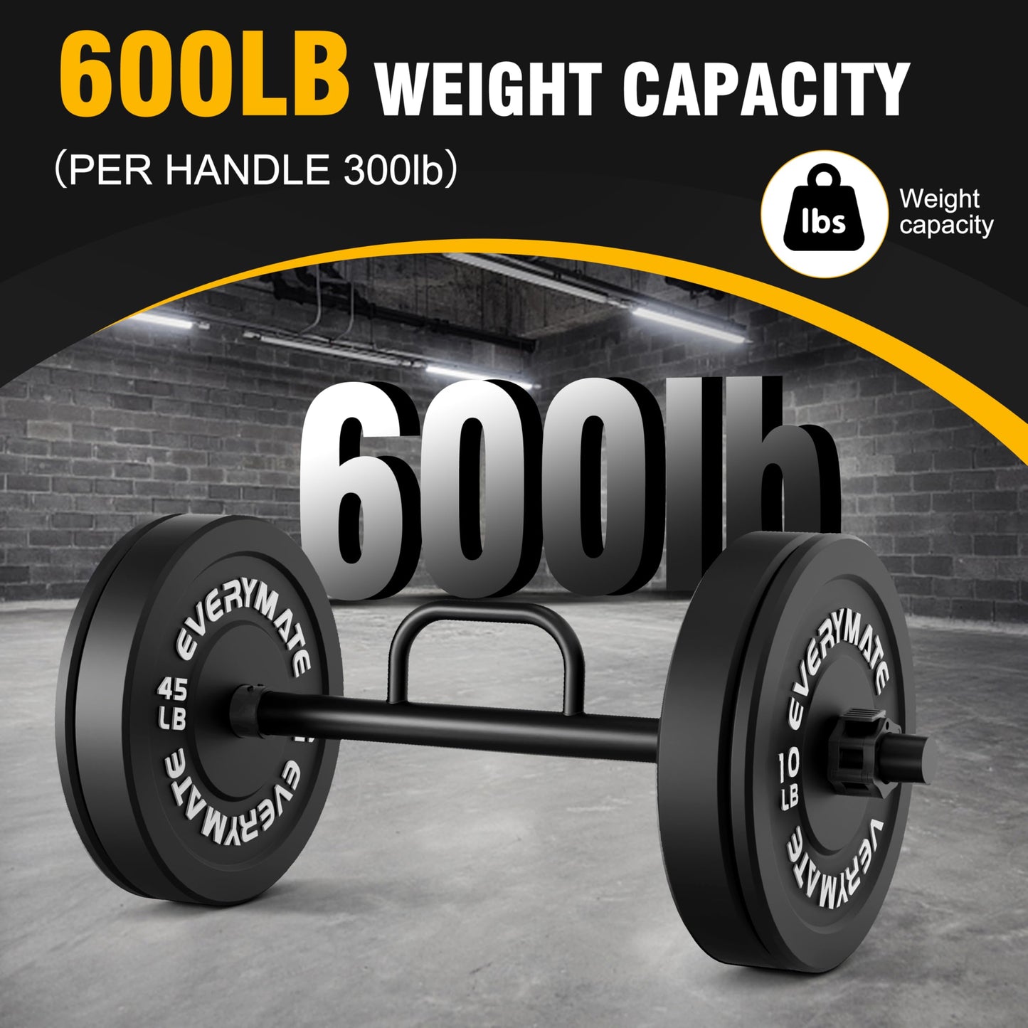 EVERYMATE Farmers Walk Handles, Barbell Style Grip Farmers Carry, Grip Strength Weight Training, Fits 2 Inch Weight Plate, Farmers Walk Bar Strength Training Workout Equipment (Pairs)