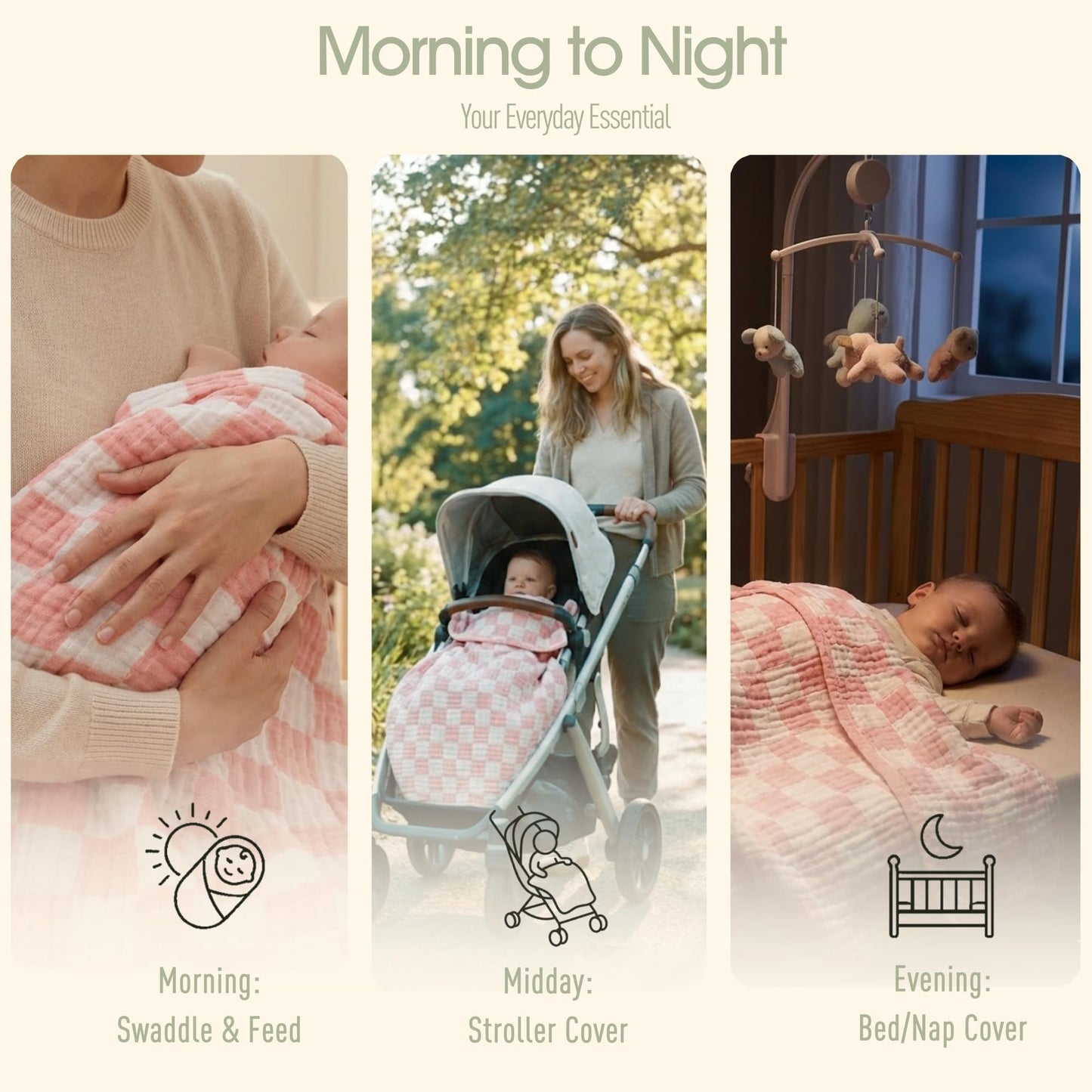 HardNok Ultra-Soft Muslin Baby Blanket - Swaddle & Crib for Girls, Pink Checkered (1-Pack)