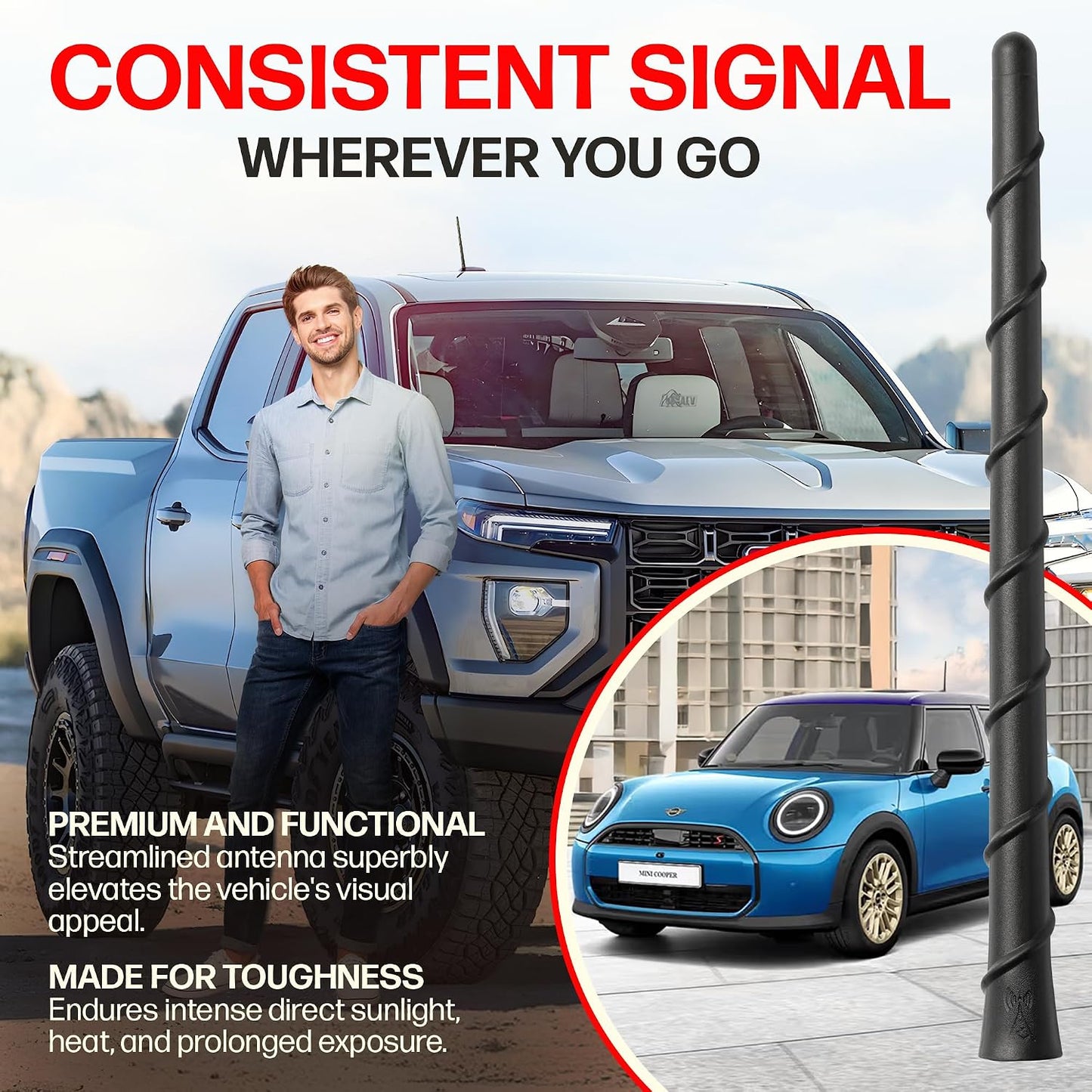 Votex 8" Universal Short Rubber Spiral Antenna Kit Enhanced Reception, Carwash Proof, Flexible and Durable with Tuned