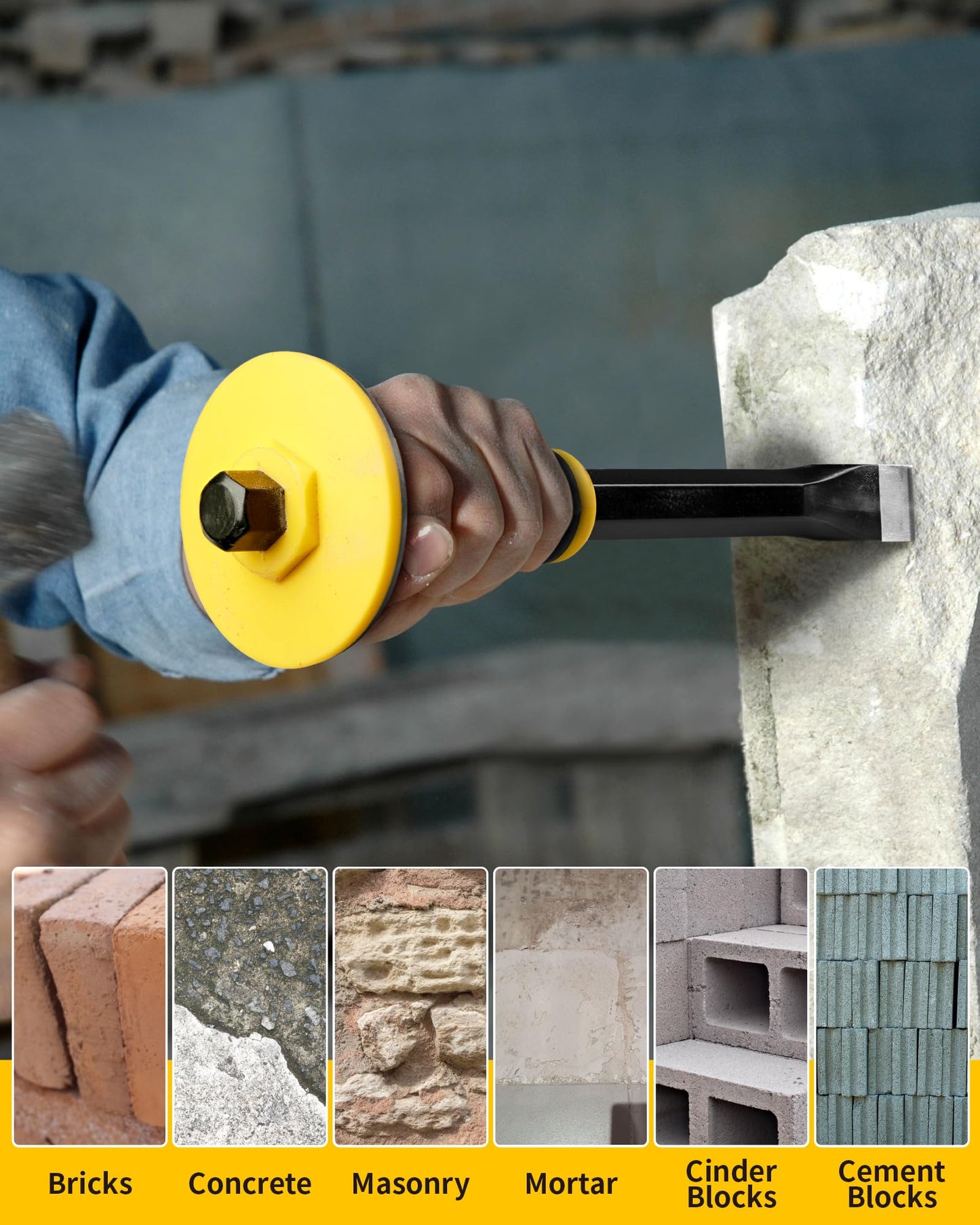 SDS Max Floor Scraper, Firecore 6 Inch SDS Max Thinset Removal Chisel Bits Scaling Chisel Tool, Rock Chisel Set 3PCS Masonry Chisel with Hand Guard Point Flat Cold Chisel for Concrete Stone Brick Tile
