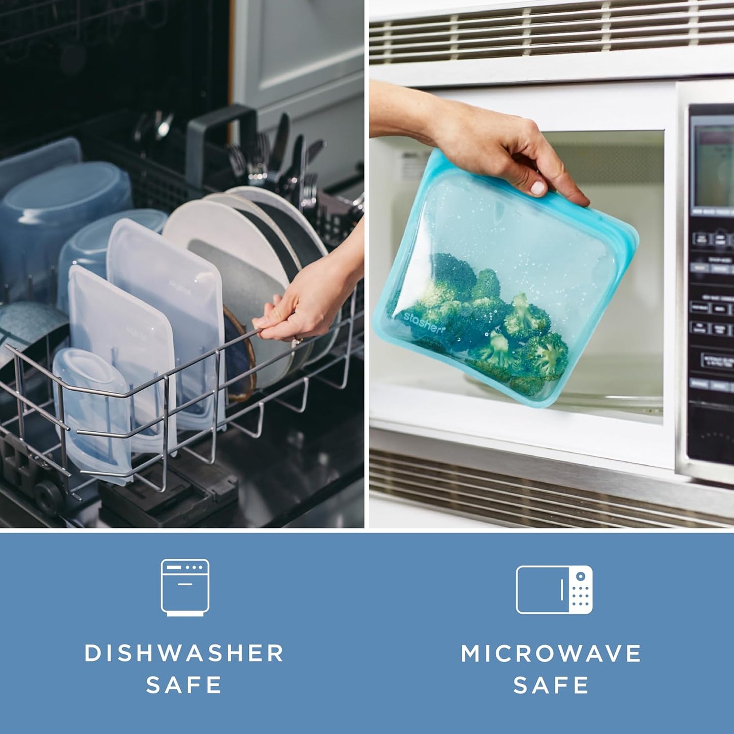 Stasher Silicone Reusable Food Storage Bags - Eco-Friendly 4-Pack | Freezer, Microwave & Dishwasher Safe
