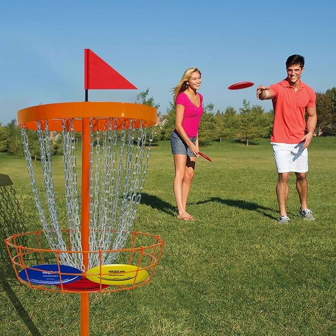 Disc Golf Basket with Discs | Portable Disc Golf Target with Heavy Duty 24-Chains Disc Golf Course Basket, Come with 6pcs Disc Golf Discs with Carry Bag
