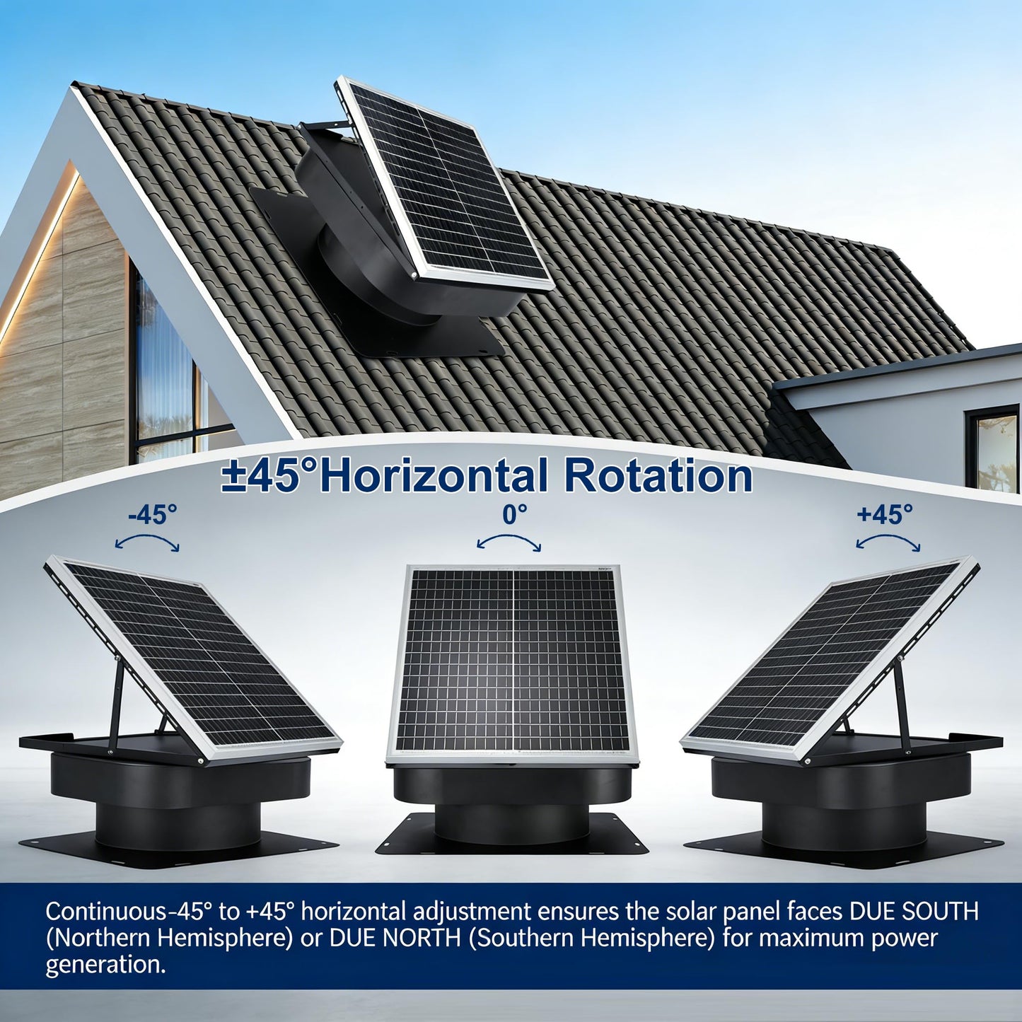 PEAKROCK 30W Solar Attic Vent Fan 2000CFM High Airflow Brushless DC Motor 60,000Hrs Lifespan with 12inch Blade Alloy Fan, Weatherproof Roof Vent for Home, Garage, Greenhouse, No Remote