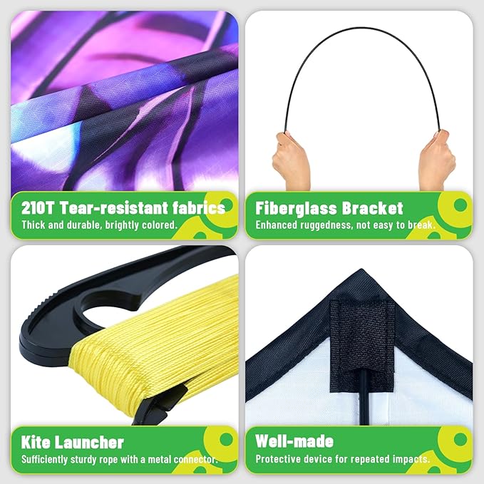 Butterfly Kites for Kids & Adults, 55" x 27" Easy to Fly for Beginners, Dreamy Purple Kite with 328 ft Line & Line Winder, for Beach Games & Backyard Flying, Outdoor Activities & Family Trip
