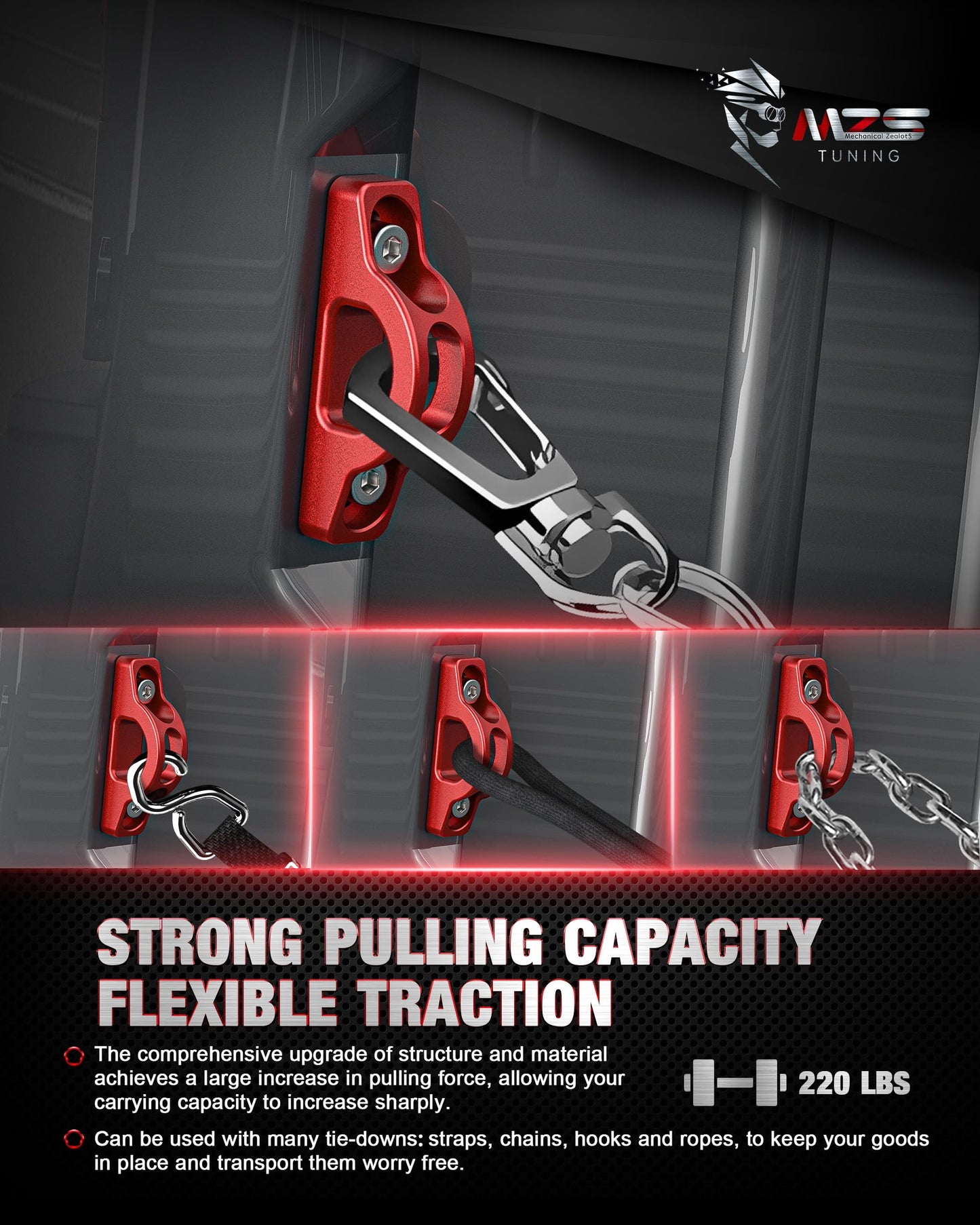 MZS Tacoma Tie Down Anchors Kit, Bed Cleats + Rope Hooks Combo Compatible with 2005-up Tacoma Tundra Cargo Management System, Replace PT278-35160 663120C010, Red, 6Pcs