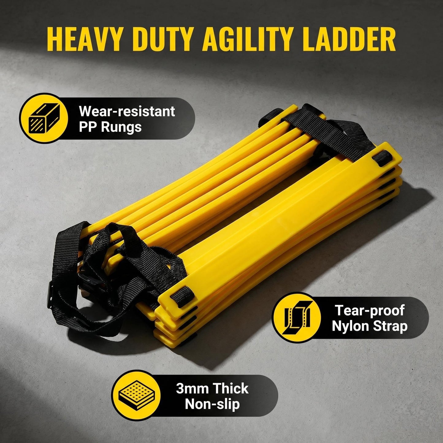 Qtopun Agility Ladder Speed Training Ladder 12 Rung 20ft with Carrying Bag, Adjustable Soccer Training Equipment for Football Basketball Drills, Fitness Workout Sports Outdoor Exercise