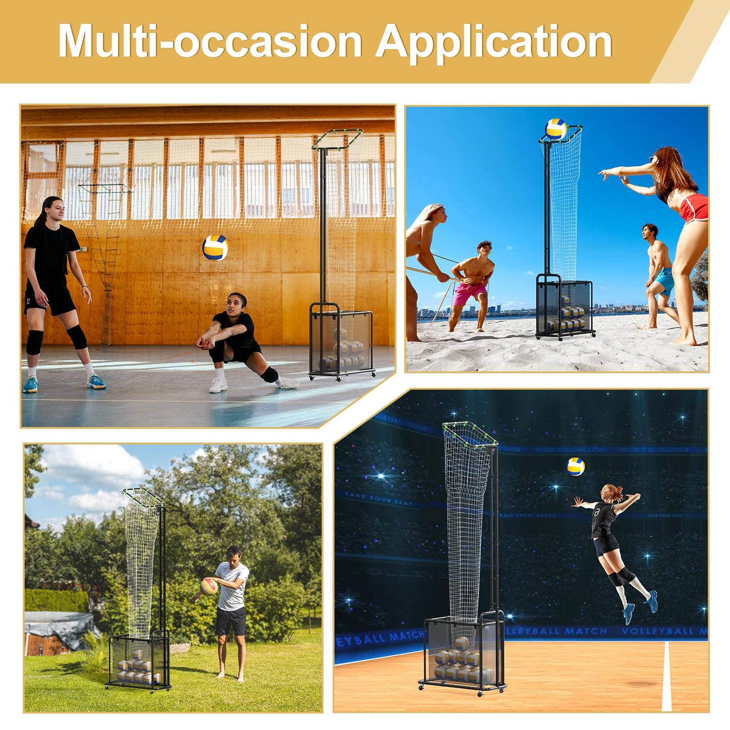 Volleyball Setter Training Equipment, Setting Trainer Net with Target Hoop, 5 Angles Adjustable, Height Adjustable for Serving Spiking Drills System with Ball Collection Bag