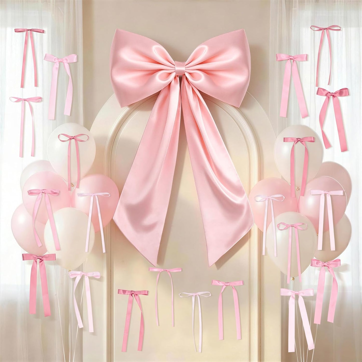Skiennix Large Pink Bow Set - 22Pcs Giant Satin Bows (40x24 Inch) & 21 Small Bows for DIY Decor