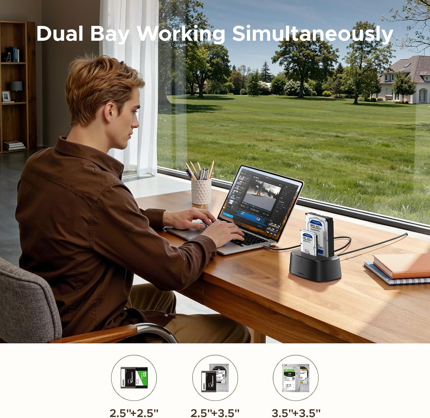 UGREEN 2.5 3.5 48TB 3.0 Dual-Bay Hard Drive Docking Station for & SSD HDD Up to , USB C to SATA I/II/III Hard Drive
