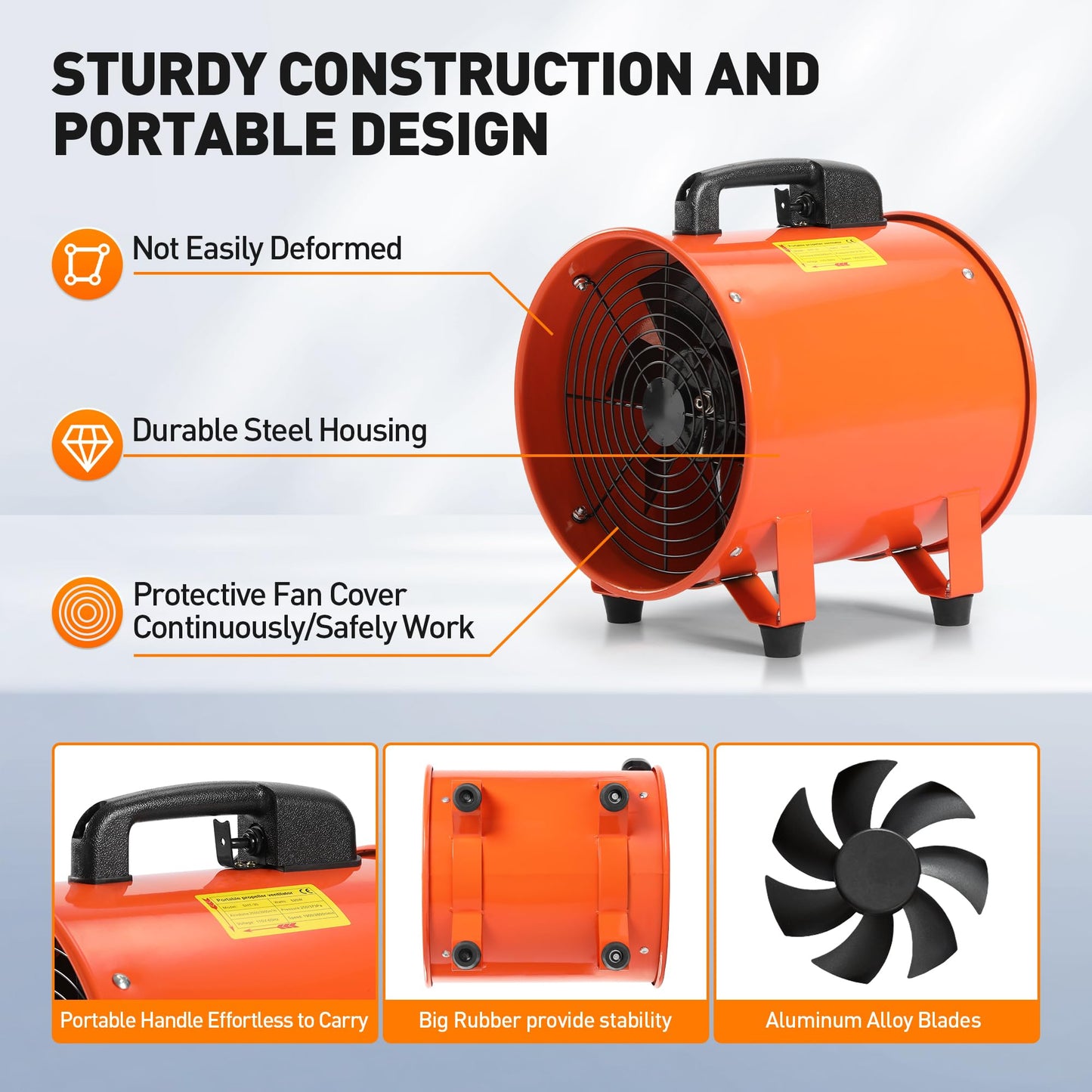 Rengue 12 Inch Utility Blower/Exhaust Fan with 32.8ft Duct Hose, 1900 or 2800r/min Two Modes Heavy Duty Ventilation Fan, High Velocity Extraction and Ventilation with Flexible PVC Hose