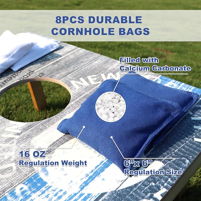 Cornhole Board Set, Regulation Size 4 x 2FT/3 x 2FT Solid Wood Corn Hole Game Set with 8 Bean Bags,2 Cornhole Boards and 1 Carry Bag for Outdoor Beach Toss Games Competitions